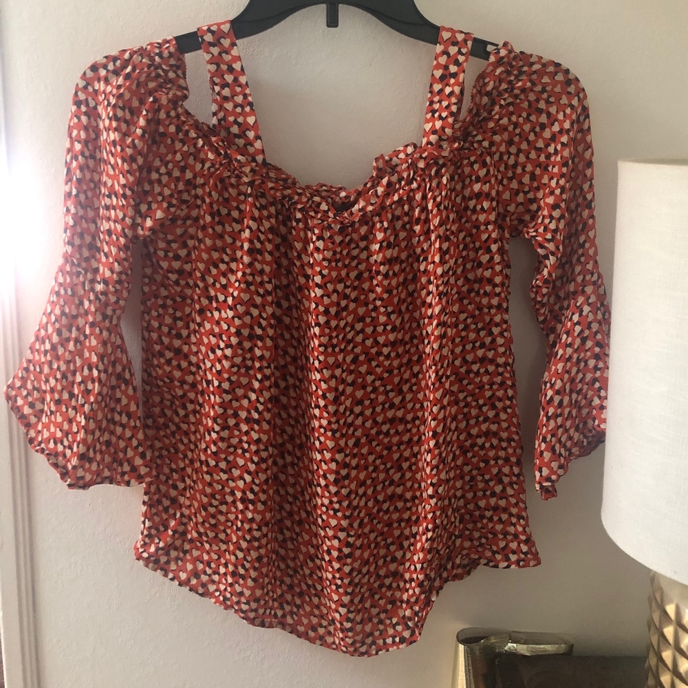 J.Crew Heart Pattern Off-The-Shoulder Blouse